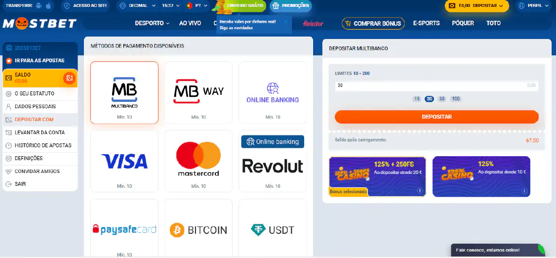 Casino MostBet depósitos